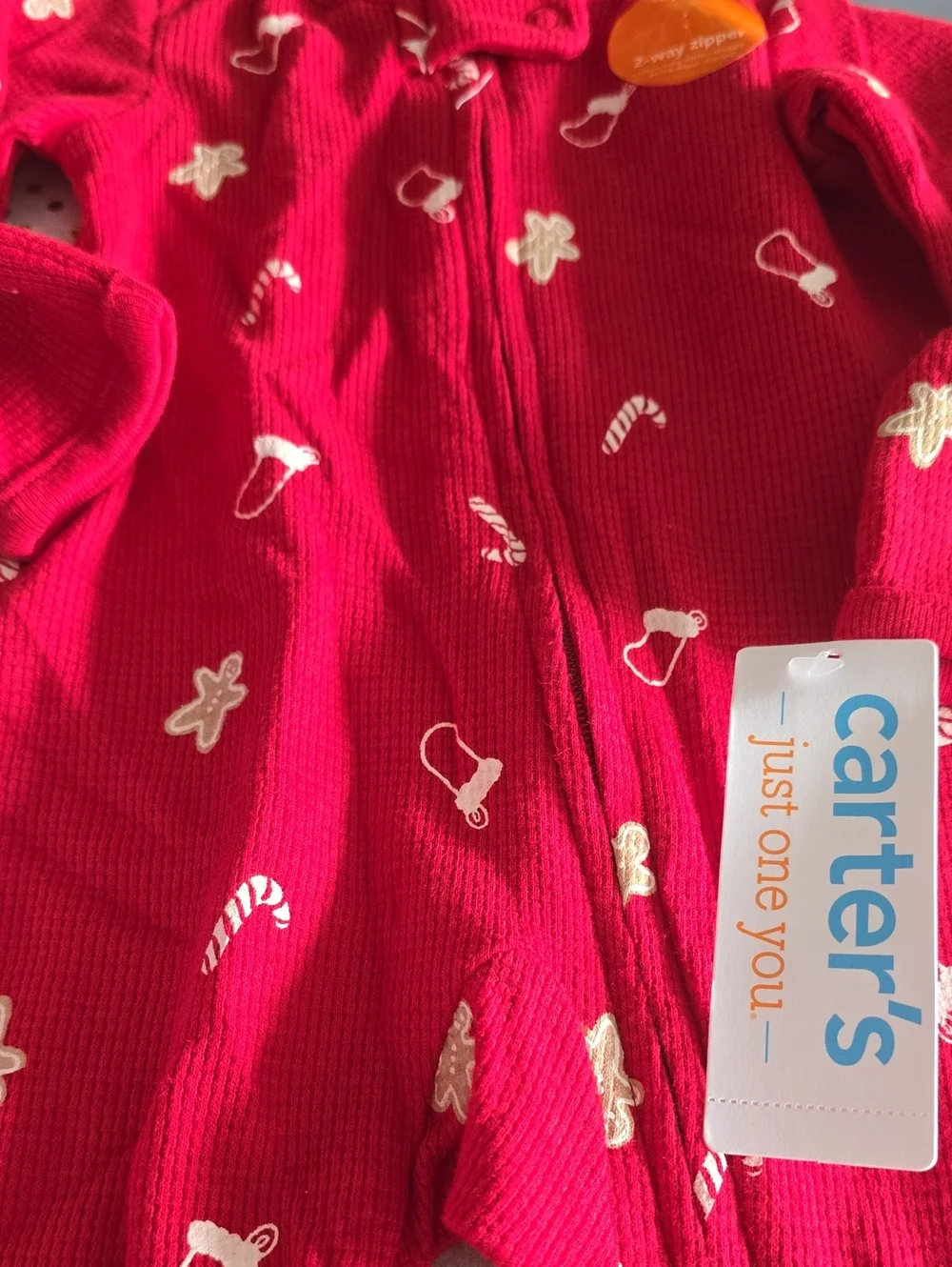 Carter's Red Gingerbread & Candy Cane Footies One-Piece